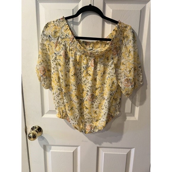 Joie Crop Top Womens L Floral smocked Off Shoulder peasant spring prairie New - Picture 6 of 6